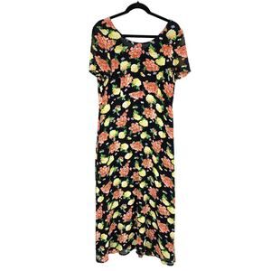Vintage 90s Laura Ashley Dress Womens Apx Sz L Black Floral Print Button Back
